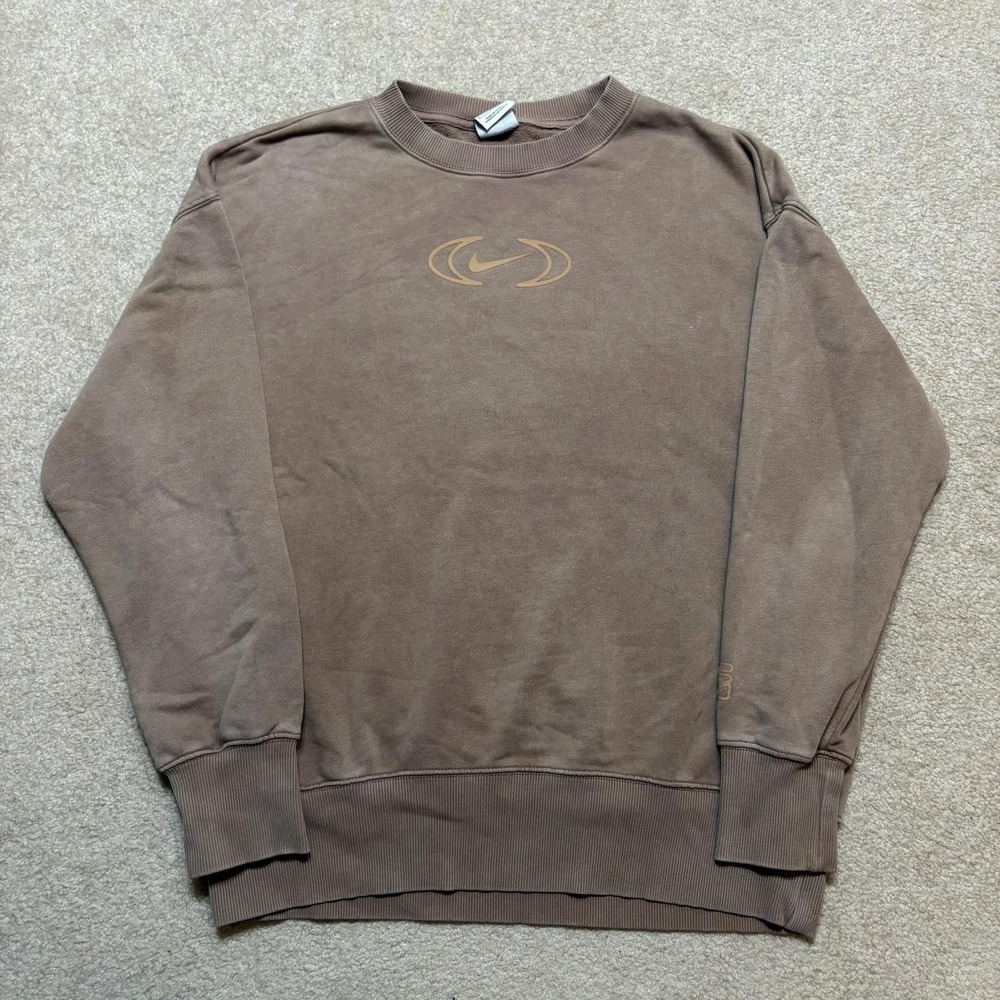 Nike Center Swoosh Sweatshirt Womens Small Light Brown Crewneck Fleece Pullover